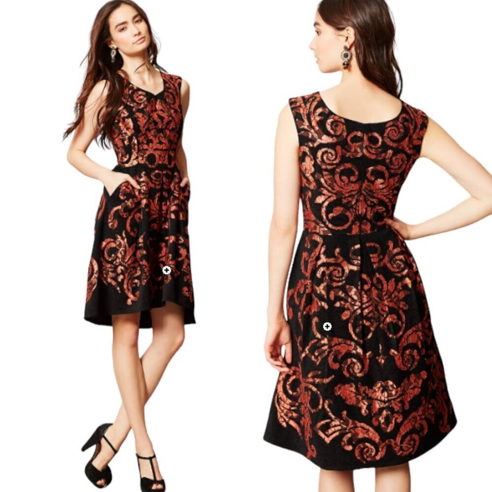 Yoana‎ Baraschi Anthropologie Mirissa Dress Black Copper Fairy Goth Boho Size 2